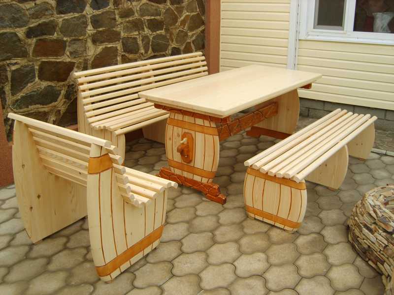 Деревянные столы с лавками для беседок